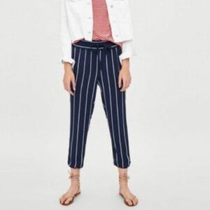 Zara Blue Striped Drawstring Trouser Pant Size Medium